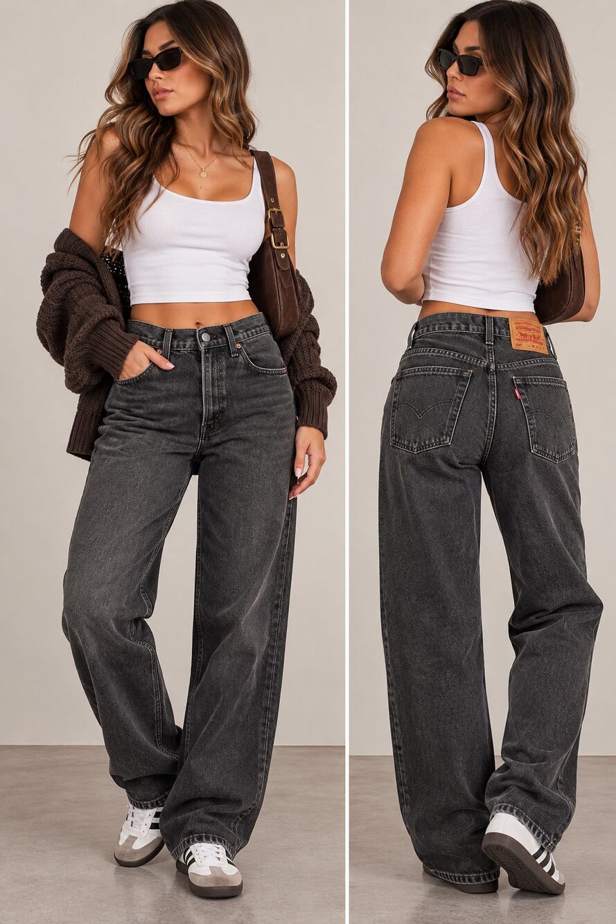 Vintage Levi's 565 Loose Fit Wide Leg Jeans 33x32 Faded Black USA Made 90s